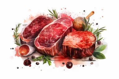 Watercolor Food Clipart - Meat , .highly detailed, + cinematic shot + photo taken by sony + incredibly detailed, sharpen details + highly realistic + professional photography lighting + lightroom + behance photography unsplash