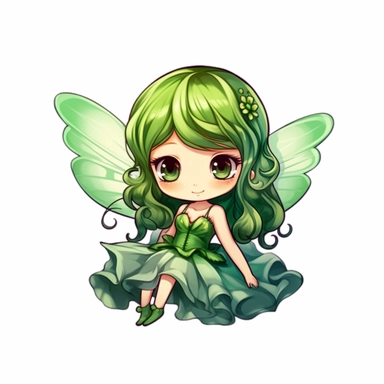 chibi fairy Green princess Clipart, Mythical PNG, isolated on white background