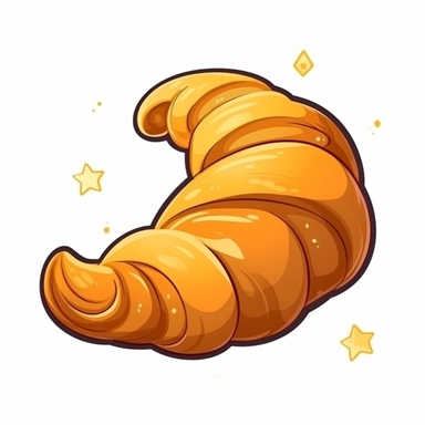 Croissant, perfect crescent shape, Icon Cartoon Style, 2d cartoon style , digital clipart, sticker, white background