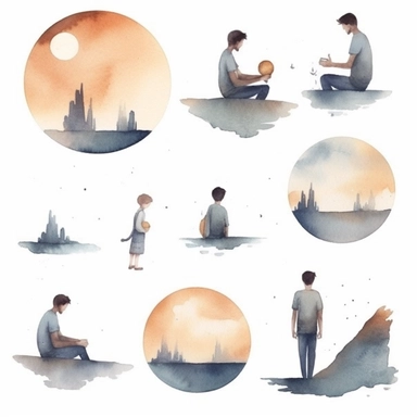 watercolor hand-painted cliparts of 10 father and son elements. Make it look dreamy, minimalistic and artful.