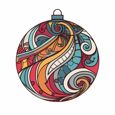 colourful christmas ball Ornament illustration, cartoon clipart style, thin black outline, Vector style illustration, Decal Cut, Clear and Clean image, white Background, 8k, full hd