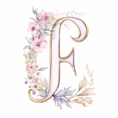 Clipart, Watercolor, Delicate, fine line, Gold Alphabet letter J, with soft pink flowers, pastel colors, hand-draw, texture