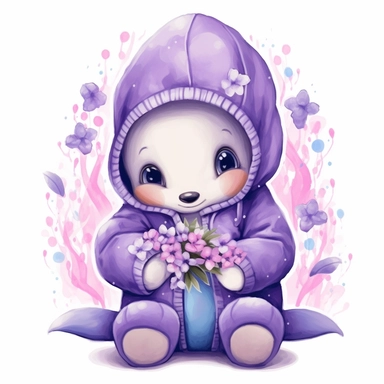 a shy baby orca in hoody Clipart, covered in hearts, Nursery summer Clipart, Easter Clipart, Crafting Digital Paper, purple and blue backlight Mother’s Day, white background