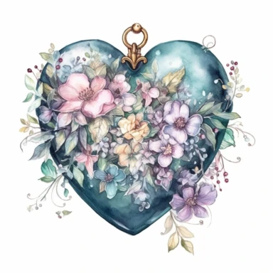 Fairy Floral Locket Heart Watercolor CLipart,Isolated,White Background