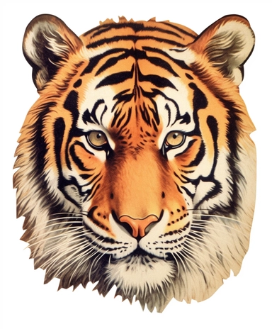 Vintage 1920 Portrait of Tiger Head Illustration , Chromolithograph, Die Cut, 1920s Illustration, Vintage, Chromolithograph, Colorful, Antique, Ephemera, Clipart, 8k, Isolated on white