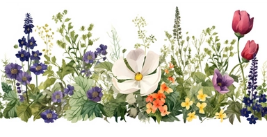 Pressed boho cottagecore snapdragon, cosmos, lupine, anemone and columbine floral border wildflowers with green foliages floral nature garden border, clipart with white background