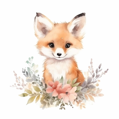 watercolor spring baby fox woodland creature on white backgroung, nursery decor, baby shower clip art, cute and whimsical design