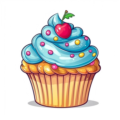 Cheerful cupcake clipart in the style of john james audobon, showcasing delicious cupcakes with colorful icing and fun decorations, perfect for birthday parties and celebrations
