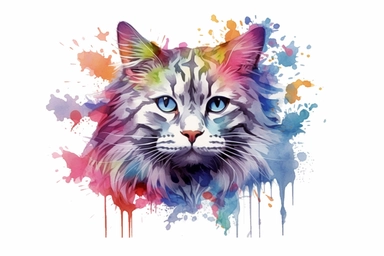 Watercolor, fetching Cat, clipart, hd, on a white background, spaced out
