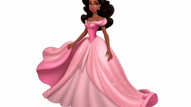 Beautiful black Princess Aurora wearing a pink dress full body clipart