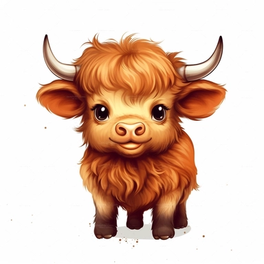 Clipart illustration cute friendly baby smaill bull white background