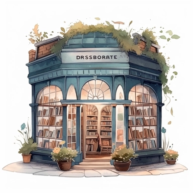 Bookstore,cute bookstor,muted colors,clipart on a white background, an illustration of by Annabel Kidston, shutterstock contest winner, generative art, detailed painting, digital illustration,photoillustration isolated on white background, digital watercolor,dark outline,high quality,8k