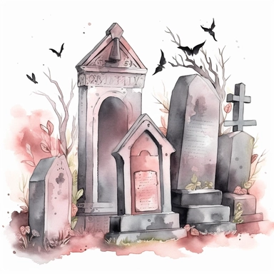 Halloween tombstones, pink and gray, watercolor, clipart, illustration, white background no watermarks