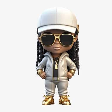 A black chibi girl incarnate in a 3d wearing white clothes, full cap, sunglasses and gold PNG, Black cool gangster girl png, Afro fashion girl black clipart, Black girl Dreadlock png, black magic girl