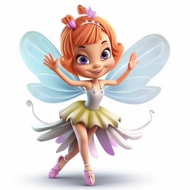 clipart showcasing cute illustration of whimsical fairy with just two legs & perfect hands with five fingers, unreal engine, nice shoes, delicate wings, magical wands, and joyful pose with a white background in a magical and enchanting style, lovely, whimsical, 3D vector art, cute and quirky, fantasy art, Adobe Illustrator, hand-drawn, digital painting, character-focused, 4K resolution, photorealistic rendering, character-focused and chess pieces, using Cinema 4D, aquarelle painting, romantic li