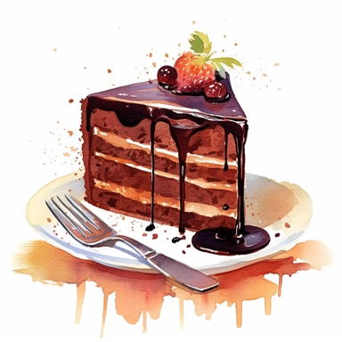 chocolate cake, watercolor style, clear lines, clip art