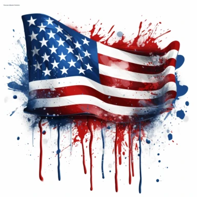 American Flag meltting Sublimation Clipart, Cartoon, hyper realistic, intricate detail, illustration style, high solution, on the white background