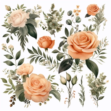 peach and dark olive Floral Clipart - Watercolor Floral Clipart - Roses - Floral Clipart - peach and dark olive- Premade Clipart - Wedding Clipart