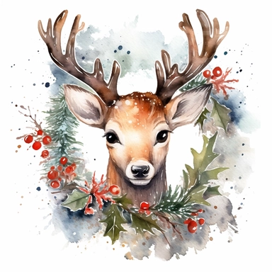 Cute Christmas reindeer watercolor clipart