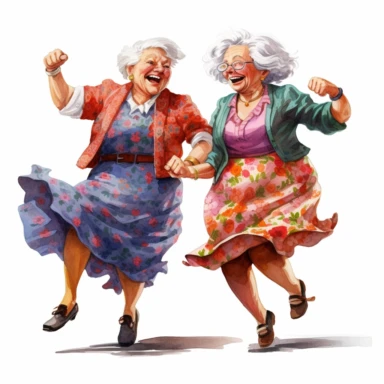 Funny women clipart PNG. Old ladies dancing