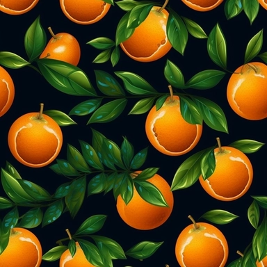 seamless pattern, repeating pattern, cute shaped orange fruit, digital art painting, vector art, clipart, 12K, high quality, HD, octane rendering, cinematic lighting, realistic photo quality, vibrant colors, black background
