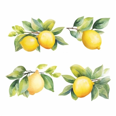 A banner design of watercolor lemons, hand painted clip art, botanical style, clipart images