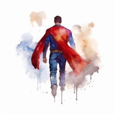 watercolor clipart of super hero father seen from behind