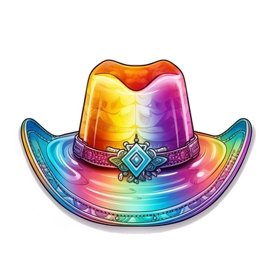 Cowgirl hat, style by Lisa Frank, watercolor, smooth gradients, black contour outline, ultra detailed, clipart elements, vibrant colors, solid white background, super clear, high quality