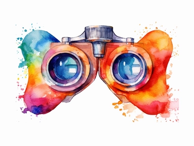 Watercolor clip art on white background, binoculars Clipart, high-resolution image with vibrant and true-to-life colors, isolated