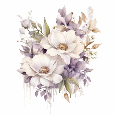 Watercolor Floral Clipart, White Flowers Clipart, Neutral Floral Clipart, White Flowers Frame, Floral Border, White Bouquet, Wedding Clipart, light lilac Floral