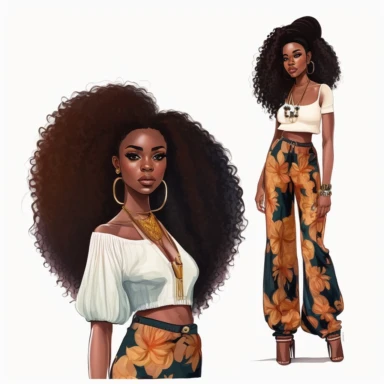 stunningly beautiful full body afican american woman clipart with voluminous big goddess loc of hair wearing a fashion nova outfit??, fashionable, isolated design, clipart image inspired by Hui Mu