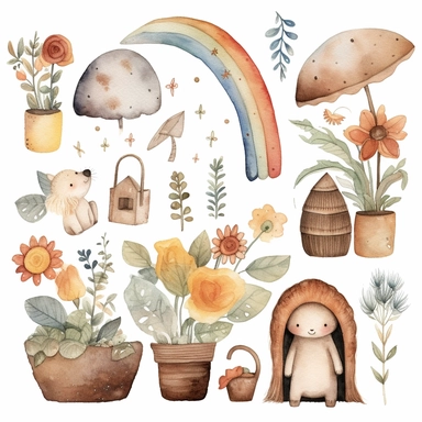 rainbows boho childish watercolor neutral colors sweet clipart collection with white background - - upbeta