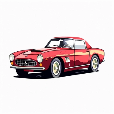 Clipart of a Ferrari 250 GT minimal details, aquarel colored cartoon style with thick borders. Only the car. White background, no floor, no shadow