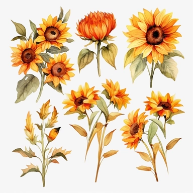 Watercolor Sunflowers, fall sunflower floral bouquets clipart