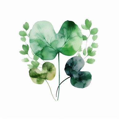 Shamrock Heart, three leaves only, watercolor style clipart for creative fabrica, whimsical, ideal for DIY projects, invitations, greeting cards, posters, printing on various objects, blog design, planners and more, white background, high resolution,