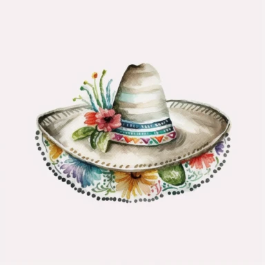 mexican sombrero, watercolor clipart, cute, nursery art, white background