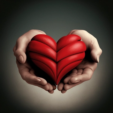 realistic hands holding a red heart, 5 fingers on each hand, clipart--ar 3:2