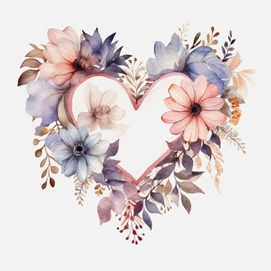 Watercolor heart, wedding, simple, soft colors, cartoon elements, watercolor boho style, clipart, white transparent