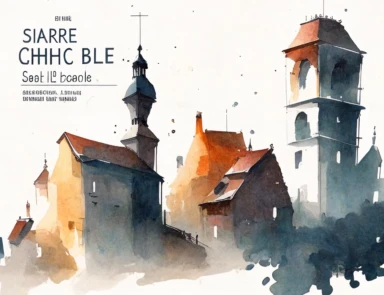 simple and loose watercolor sketches of old european towns clipart, over white bg, sharp focus, 8k, drawn by Thomas Schaller