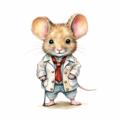 a doctor mouse dad, detailed, hd, watercolor, clipart, white background