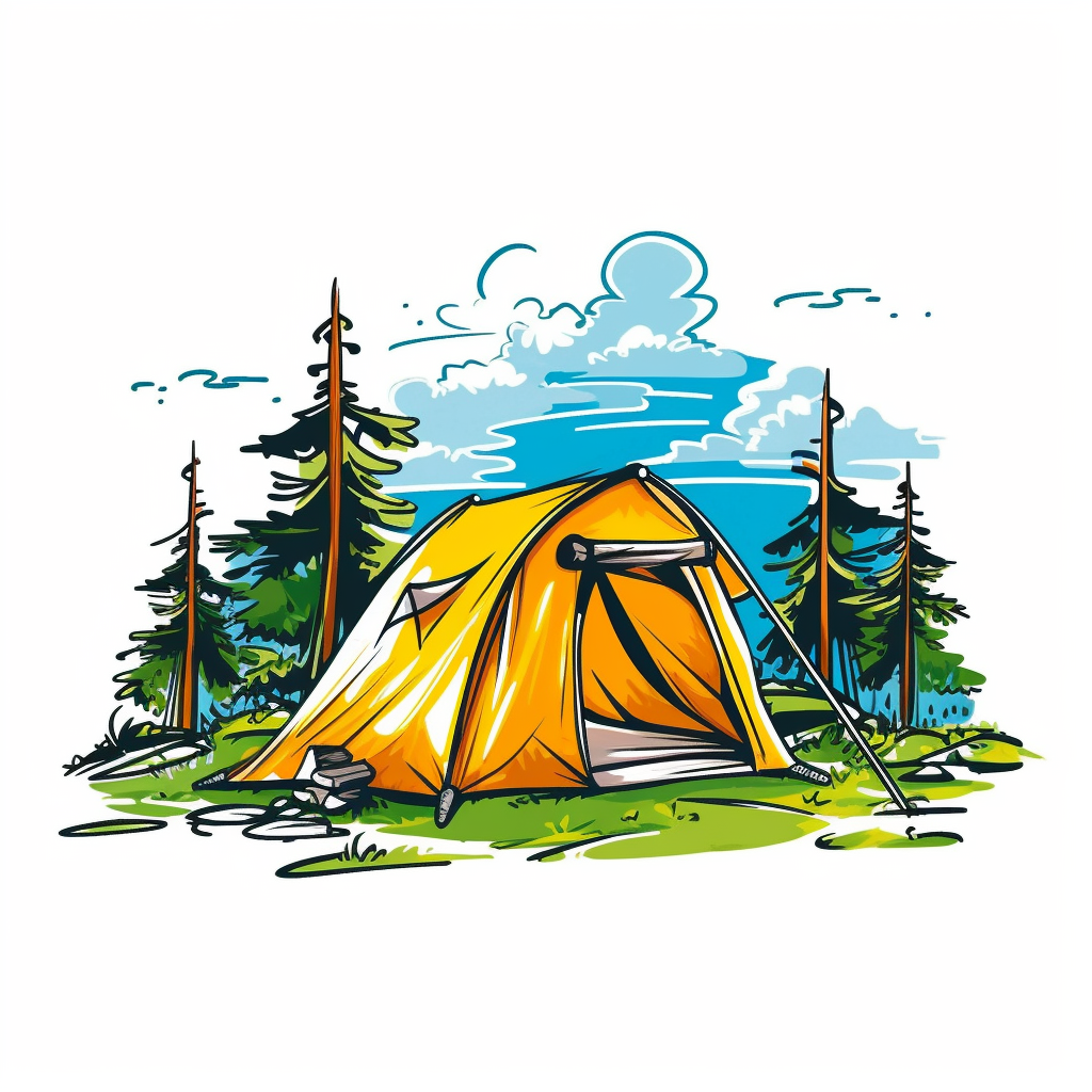 Tent Camping Scene, Cartoon Colours, Vector, Clipart, White Background