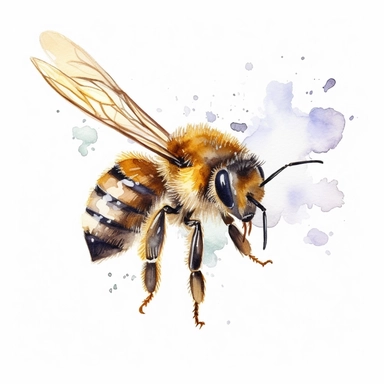 honeybee, buzzing, fuzzy, cute, watercolour, clipart, white background