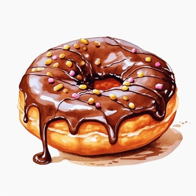 a beautiful detailed watercolor artwork of delicious Nutella-filled donut donut, food art, clipart, clear border, hd, on white background,