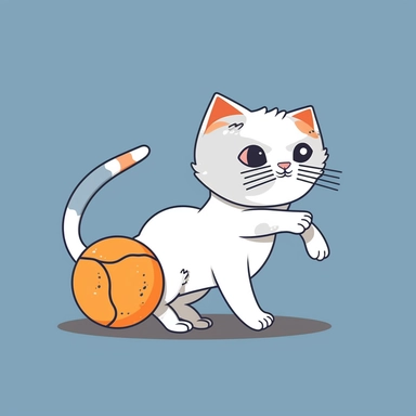 cat playing with ball sublimation clipart, vector, illustration, 2d, flat colors
