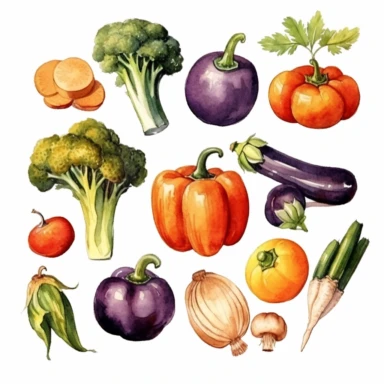 watercolor, Fresh organic vegetables set. Natural healthy food products. Different veggies, pumpkin, pepper, broccoli, carrot. Vegan agriculture harvest. png Full body realistic cartoon in 32K UHD cute. 15 cm thick outline. Black color. There was no shadow on the ground. 8k with realistic watercolors and detailed illustrations. PNG clipart, transparent white background