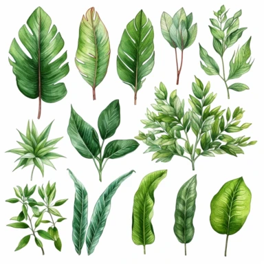 watercolour jungle tropical plant leaves clipart bundle