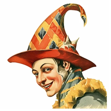 Vintage 1920 jester hat Illustration, Chromolithograph, 1920s Illustration, Vintage, Chromolithograph, Colorful, Antique, Ephemera, Clipart, 8k, Isolated on white
