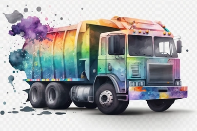 watercolor garbage truck clipart, hd, on white background, spaced out,