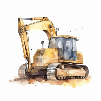 Construction Vehicle clipart on a white background, watercolor