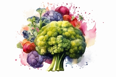 Watercolor , Broccoli, clipart, hd, on a white background, spaced out